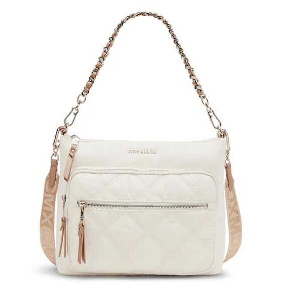 STEVE MADDEN BForrest quilted nylon chain link shoulder crossbody bag -Cream NEW - Picture 1 of 16